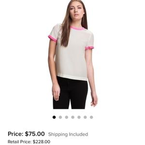 Kate Spade ♠️White Silk with Pink Trim Zip Blouse